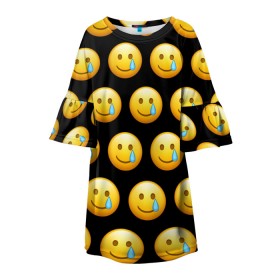 Детское платье 3D с принтом New Emoji в Екатеринбурге, 100% полиэстер | прямой силуэт, чуть расширенный к низу. Круглая горловина, на рукавах — воланы | Тематика изображения на принте: crying | emoji | smile | smiling face with tear | tear | плачущий | слеза | смайлик | улыбка | эмодзи
