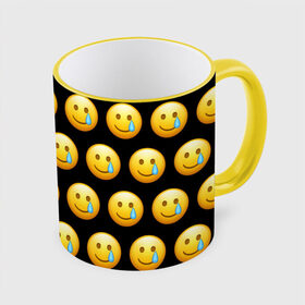 Кружка с полной запечаткой с принтом New Emoji в Екатеринбурге, керамика | ёмкость 330 мл | crying | emoji | smile | smiling face with tear | tear | плачущий | слеза | смайлик | улыбка | эмодзи
