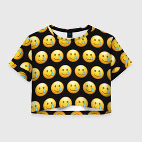 Женская футболка Crop-top 3D с принтом New Emoji в Екатеринбурге, 100% полиэстер | круглая горловина, длина футболки до линии талии, рукава с отворотами | crying | emoji | smile | smiling face with tear | tear | плачущий | слеза | смайлик | улыбка | эмодзи