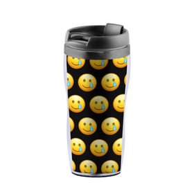 Термокружка-непроливайка с принтом New Emoji в Екатеринбурге, внутренняя часть — пищевой пластик, наружная часть — прозрачный пластик, между ними — полиграфическая вставка с рисунком | объем — 350 мл, герметичная крышка | crying | emoji | smile | smiling face with tear | tear | плачущий | слеза | смайлик | улыбка | эмодзи