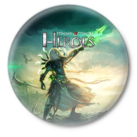 Значок с принтом Heroes of Might and Magic в Екатеринбурге,  металл | круглая форма, металлическая застежка в виде булавки | Тематика изображения на принте: game | heroes | heroes of might and magic | homm | might and magic | ubisoft | герои | герои меча | герои меча и магии | игра