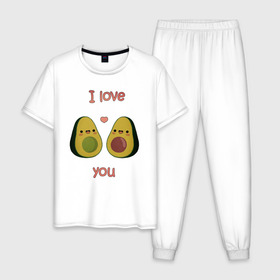 Мужская пижама хлопок с принтом AVOCADO LOVE в Екатеринбурге, 100% хлопок | брюки и футболка прямого кроя, без карманов, на брюках мягкая резинка на поясе и по низу штанин
 | Тематика изображения на принте: avokado | авокадо