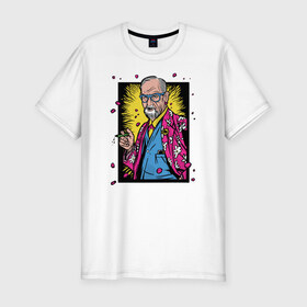Мужская футболка хлопок Slim с принтом Зигмунд Фрейд в Екатеринбурге, 92% хлопок, 8% лайкра | приталенный силуэт, круглый вырез ворота, длина до линии бедра, короткий рукав | freud | sigmund | зигмунд | психолог | психология | фрейд