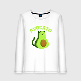 Женский лонгслив хлопок с принтом AVOCATO в Екатеринбурге, 100% хлопок |  | avocado | avocato | avogato | cat | cats | авокадо | авокато | авокот | картинка | картинки | кот | коте | котэ | прикольная | прикольные