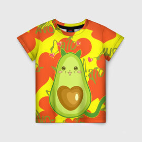 Детская футболка 3D с принтом авокадо в Екатеринбурге, 100% гипоаллергенный полиэфир | прямой крой, круглый вырез горловины, длина до линии бедер, чуть спущенное плечо, ткань немного тянется | avocado | cat | cats | funny | авокадо | зеленый авокадо | кот