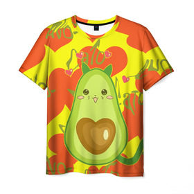 Мужская футболка 3D с принтом авокадо в Екатеринбурге, 100% полиэфир | прямой крой, круглый вырез горловины, длина до линии бедер | avocado | cat | cats | funny | авокадо | зеленый авокадо | кот