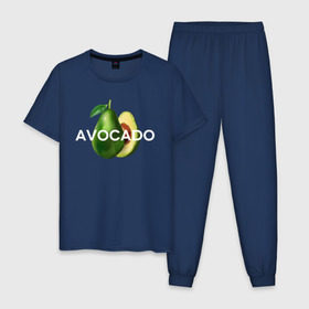 Мужская пижама хлопок с принтом АВОКАДО в Екатеринбурге, 100% хлопок | брюки и футболка прямого кроя, без карманов, на брюках мягкая резинка на поясе и по низу штанин
 | Тематика изображения на принте: avocado | character | cute pictures | exotic | fruit | nut | vegan | vegetables | vegetarian | авокадо | веган | вегетарианец | милые картинки | овощи | орех | персонаж | фрукты | экзотика