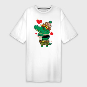 Платье-футболка хлопок с принтом Модный крокодил в Екатеринбурге,  |  | крокодил | мода | стиль | хипстер | юмор