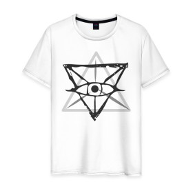 Мужская футболка хлопок с принтом OKO II в Екатеринбурге, 100% хлопок | прямой крой, круглый вырез горловины, длина до линии бедер, слегка спущенное плечо. | глаз | око | пирамида | треугольник