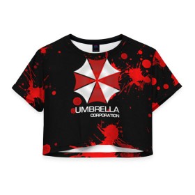 Женская футболка Crop-top 3D с принтом UMBRELLA CORP в Екатеринбурге, 100% полиэстер | круглая горловина, длина футболки до линии талии, рукава с отворотами | biohazard | biohazard 7 | crocodile | fang | game | hand | monster | new umbrella | resident evil | resident evil 7 | umbrella | umbrella corp | umbrella corporation | zombie | обитель