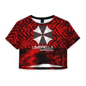 Женская футболка Crop-top 3D с принтом UMBRELLA CORP в Екатеринбурге, 100% полиэстер | круглая горловина, длина футболки до линии талии, рукава с отворотами | biohazard | biohazard 7 | crocodile | fang | game | hand | monster | new umbrella | resident evil | resident evil 7 | umbrella | umbrella corp | umbrella corporation | zombie | обитель