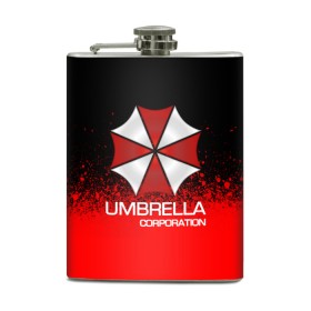 Фляга с принтом UMBRELLA CORP в Екатеринбурге, металлический корпус | емкость 0,22 л, размер 125 х 94 мм. Виниловая наклейка запечатывается полностью | Тематика изображения на принте: 