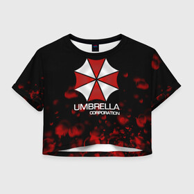 Женская футболка Crop-top 3D с принтом UMBRELLA CORP в Екатеринбурге, 100% полиэстер | круглая горловина, длина футболки до линии талии, рукава с отворотами | biohazard | biohazard 7 | crocodile | fang | game | hand | monster | new umbrella | resident evil | resident evil 7 | umbrella | umbrella corp | umbrella corporation | zombie | обитель