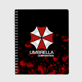 Тетрадь с принтом UMBRELLA CORP в Екатеринбурге, 100% бумага | 48 листов, плотность листов — 60 г/м2, плотность картонной обложки — 250 г/м2. Листы скреплены сбоку удобной пружинной спиралью. Уголки страниц и обложки скругленные. Цвет линий — светло-серый
 | biohazard | biohazard 7 | crocodile | fang | game | hand | monster | new umbrella | resident evil | resident evil 7 | umbrella | umbrella corp | umbrella corporation | zombie | обитель