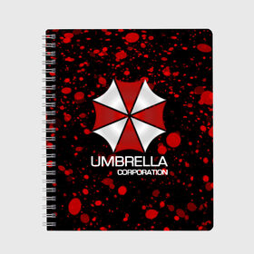 Тетрадь с принтом UMBRELLA CORP в Екатеринбурге, 100% бумага | 48 листов, плотность листов — 60 г/м2, плотность картонной обложки — 250 г/м2. Листы скреплены сбоку удобной пружинной спиралью. Уголки страниц и обложки скругленные. Цвет линий — светло-серый
 | biohazard | biohazard 7 | crocodile | fang | game | hand | monster | new umbrella | resident evil | resident evil 7 | umbrella | umbrella corp | umbrella corporation | zombie | обитель