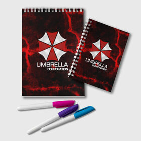 Блокнот с принтом UMBRELLA CORP в Екатеринбурге, 100% бумага | 48 листов, плотность листов — 60 г/м2, плотность картонной обложки — 250 г/м2. Листы скреплены удобной пружинной спиралью. Цвет линий — светло-серый
 | biohazard | biohazard 7 | crocodile | fang | game | hand | monster | new umbrella | resident evil | resident evil 7 | umbrella | umbrella corp | umbrella corporation | zombie | обитель