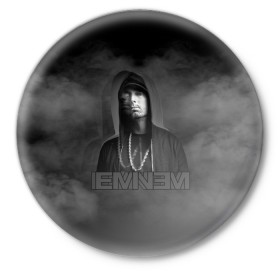 Значок с принтом EMINEM. в Екатеринбурге,  металл | круглая форма, металлическая застежка в виде булавки | Тематика изображения на принте: eminem | marshall bruce mathers | music to be murdered by | rap | американский рэпер | зарубежный реп | маршалл брюс мэтерс | музыка | реп | рэпер | эм | эминем