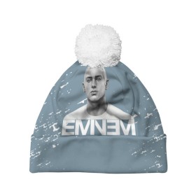 Шапка 3D c помпоном с принтом EMINEM. в Екатеринбурге, 100% полиэстер | универсальный размер, печать по всей поверхности изделия | eminem | marshall bruce mathers | music to be murdered by | rap | американский рэпер | зарубежный реп | маршалл брюс мэтерс | музыка | реп | рэпер | эм | эминем