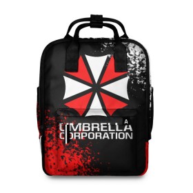 Женский рюкзак 3D с принтом UMBRELLA CORPORATION. в Екатеринбурге, 100% полиэстер | лямки с регулируемой длиной, сверху ручки, чтобы рюкзак нести как сумку. Основное отделение закрывается на молнию, как и внешний карман. Внутри два дополнительных кармана, один из которых закрывается на молнию. По бокам два дополнительных кармашка, куда поместится маленькая бутылочка
 | corp | corporation | resident evil | umbrella | umbrella corporation | зомби апокалипсис | зонт | игра