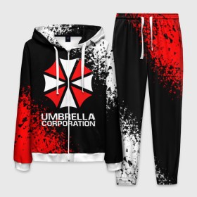 Мужской костюм 3D с принтом UMBRELLA CORPORATION. в Екатеринбурге, 100% полиэстер | Манжеты и пояс оформлены тканевой резинкой, двухслойный капюшон со шнурком для регулировки, карманы спереди | corp | corporation | resident evil | umbrella | umbrella corporation | зомби апокалипсис | зонт | игра