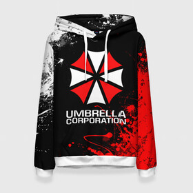 Женская толстовка 3D с принтом UMBRELLA CORPORATION. в Екатеринбурге, 100% полиэстер  | двухслойный капюшон со шнурком для регулировки, мягкие манжеты на рукавах и по низу толстовки, спереди карман-кенгуру с мягким внутренним слоем. | corp | corporation | resident evil | umbrella | umbrella corporation | зомби апокалипсис | зонт | игра