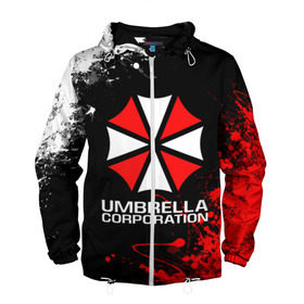 Мужская ветровка 3D с принтом UMBRELLA CORPORATION. в Екатеринбурге, 100% полиэстер | подол и капюшон оформлены резинкой с фиксаторами, два кармана без застежек по бокам, один потайной карман на груди | corp | corporation | resident evil | umbrella | umbrella corporation | зомби апокалипсис | зонт | игра