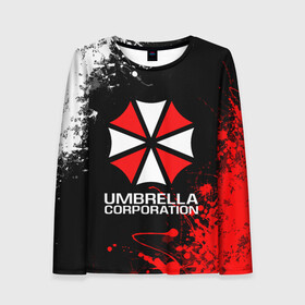 Женский лонгслив 3D с принтом UMBRELLA CORPORATION. в Екатеринбурге, 100% полиэстер | длинные рукава, круглый вырез горловины, полуприлегающий силуэт | corp | corporation | resident evil | umbrella | umbrella corporation | зомби апокалипсис | зонт | игра