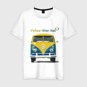 Мужская футболка хлопок с принтом Я люблю вас (Yellow-blue bus) в Екатеринбурге, 100% хлопок | прямой крой, круглый вырез горловины, длина до линии бедер, слегка спущенное плечо. | 14 февраля | bus | camper | i love you | love you | volkswagen | vw | автобус | автомобилисту | английский | бейсболка | бутылка | валентинов день | водителю | день влюбленных | день святого валент | кепка | кружка | люблю