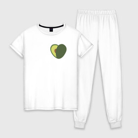 Женская пижама хлопок с принтом Avocado Heart в Екатеринбурге, 100% хлопок | брюки и футболка прямого кроя, без карманов, на брюках мягкая резинка на поясе и по низу штанин | avocado | vegan | vegetarian | авокадо | веган | вегетарианство