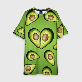 Детское платье 3D с принтом Люблю авокадо в Екатеринбурге, 100% полиэстер | прямой силуэт, чуть расширенный к низу. Круглая горловина, на рукавах — воланы | food | green | vegetarian | вегетарианец | влюбленность | влюбленные | вместе навсегда | девушке | здоровый | здоровый образ жизни | зелень | кружка | любимая | любимый | люблю | май | натуральный