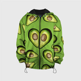 Детская куртка 3D с принтом Люблю авокадо в Екатеринбурге, 100% полиэстер | застежка — молния, подол и капюшон оформлены резинкой с фиксаторами, по бокам — два кармана без застежек, один потайной карман на груди, плотность верхнего слоя — 90 г/м2; плотность флисового подклада — 260 г/м2 | Тематика изображения на принте: food | green | vegetarian | вегетарианец | влюбленность | влюбленные | вместе навсегда | девушке | здоровый | здоровый образ жизни | зелень | кружка | любимая | любимый | люблю | май | натуральный