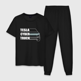 Мужская пижама хлопок с принтом Tesla Cybertruck в Екатеринбурге, 100% хлопок | брюки и футболка прямого кроя, без карманов, на брюках мягкая резинка на поясе и по низу штанин
 | 