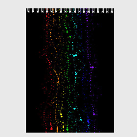Скетчбук с принтом Аркобалено в Екатеринбурге, 100% бумага
 | 48 листов, плотность листов — 100 г/м2, плотность картонной обложки — 250 г/м2. Листы скреплены сверху удобной пружинной спиралью | Тематика изображения на принте: color | капли | краски | палитра | радуга | темная основа | цвета