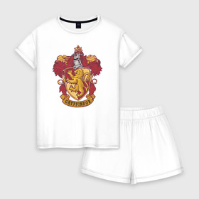 Женская пижама с шортиками хлопок с принтом Coat of gryffindor в Екатеринбурге, 100% хлопок | футболка прямого кроя, шорты свободные с широкой мягкой резинкой | vdgerir | гарри поттер | гриффиндор | дамблдор | добби | слизерин | хогвартс