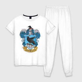Женская пижама хлопок с принтом Coat of Ravenclaw в Екатеринбурге, 100% хлопок | брюки и футболка прямого кроя, без карманов, на брюках мягкая резинка на поясе и по низу штанин | vdgerir | гарри поттер | гриффиндор | дамблдор | добби | слизерин | хогвартс
