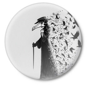 Значок с принтом Чумной доктор в Екатеринбурге,  металл | круглая форма, металлическая застежка в виде булавки | lord | plague | болезнь | вороны | доктор | маска | птицы | чумной
