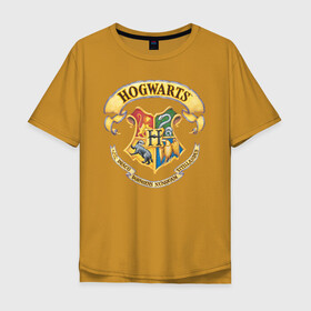 Мужская футболка хлопок Oversize с принтом Coat of Hogwarts в Екатеринбурге, 100% хлопок | свободный крой, круглый ворот, “спинка” длиннее передней части | Тематика изображения на принте: vdgerir | гарри поттер | гриффиндор | дамблдор | добби | слизерин | хогвартс