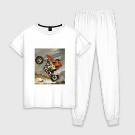 Женская пижама хлопок с принтом Байкер Наполеон в Екатеринбурге, 100% хлопок | брюки и футболка прямого кроя, без карманов, на брюках мягкая резинка на поясе и по низу штанин | война | картина | мотоцикл | наполеон | подарок | стиль | стильно | хайп | харлей