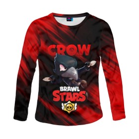 Женский лонгслив 3D с принтом BRAWL STARS CROW в Екатеринбурге, 100% полиэстер | длинные рукава, круглый вырез горловины, полуприлегающий силуэт | bibi | brawl stars | crow | el brown | leon | leon shark | max | sally leon | shark | stars | werewolf | акула | биби | ворон | леон | оборотень