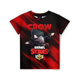 Детская футболка 3D с принтом BRAWL STARS CROW в Екатеринбурге, 100% гипоаллергенный полиэфир | прямой крой, круглый вырез горловины, длина до линии бедер, чуть спущенное плечо, ткань немного тянется | bibi | brawl stars | crow | el brown | leon | leon shark | max | sally leon | shark | stars | werewolf | акула | биби | ворон | леон | оборотень