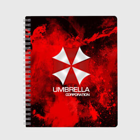 Тетрадь с принтом UMBRELLA CORP в Екатеринбурге, 100% бумага | 48 листов, плотность листов — 60 г/м2, плотность картонной обложки — 250 г/м2. Листы скреплены сбоку удобной пружинной спиралью. Уголки страниц и обложки скругленные. Цвет линий — светло-серый
 | biohazard | biohazard 7 | crocodile | fang | game | hand | monster | new umbrella | resident evil | resident evil 7 | umbrella | umbrella corp | umbrella corporation | zombie | обитель