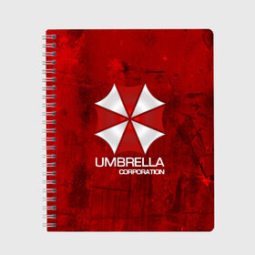 Тетрадь с принтом UMBRELLA CORP в Екатеринбурге, 100% бумага | 48 листов, плотность листов — 60 г/м2, плотность картонной обложки — 250 г/м2. Листы скреплены сбоку удобной пружинной спиралью. Уголки страниц и обложки скругленные. Цвет линий — светло-серый
 | biohazard | biohazard 7 | crocodile | fang | game | hand | monster | new umbrella | resident evil | resident evil 7 | umbrella | umbrella corp | umbrella corporation | zombie | обитель