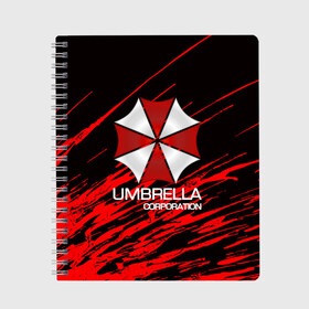 Тетрадь с принтом UMBRELLA CORP в Екатеринбурге, 100% бумага | 48 листов, плотность листов — 60 г/м2, плотность картонной обложки — 250 г/м2. Листы скреплены сбоку удобной пружинной спиралью. Уголки страниц и обложки скругленные. Цвет линий — светло-серый
 | biohazard | biohazard 7 | crocodile | fang | game | hand | monster | new umbrella | resident evil | resident evil 7 | umbrella | umbrella corp | umbrella corporation | zombie | обитель