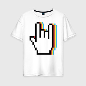 Женская футболка хлопок Oversize с принтом Pixel Rock в Екатеринбурге, 100% хлопок | свободный крой, круглый ворот, спущенный рукав, длина до линии бедер
 | art | hand | pixel | pixelart | rock | арт | пиксель | пиксельарт | рок | рука