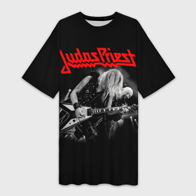 Платье-футболка 3D с принтом JUDAS PRIEST. в Екатеринбурге,  |  | firepower | judas priest | бог металла | джудас прист | иуда прист | музыка | роб хэлфорд | рок | рок н ролл | хэви метал