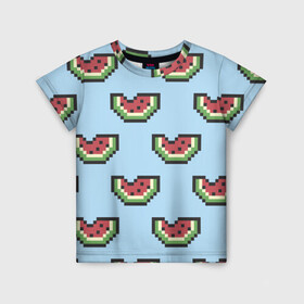 Детская футболка 3D с принтом Пиксельный арбуз в Екатеринбурге, 100% гипоаллергенный полиэфир | прямой крой, круглый вырез горловины, длина до линии бедер, чуть спущенное плечо, ткань немного тянется | minecraft | арбуз | арбузы | майнкрафт | пиксели | пиксель | фрукт | фрукты | ягода | ягоды