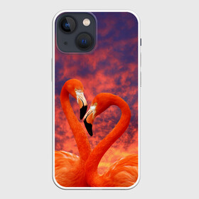 Чехол для iPhone 13 mini с принтом Flamingo Love в Екатеринбурге,  |  | 14 февраля | 8 марта | валентинов день | верность | влюбленность | влюбленные | вместе | вместе навсегда | девушке | женат | женский день | женский праздник | закат | замужем | кружка | любимая