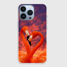 Чехол для iPhone 13 Pro с принтом Flamingo Love в Екатеринбурге,  |  | Тематика изображения на принте: 14 февраля | 8 марта | валентинов день | верность | влюбленность | влюбленные | вместе | вместе навсегда | девушке | женат | женский день | женский праздник | закат | замужем | кружка | любимая