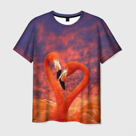 Мужская футболка 3D с принтом Flamingo Love в Екатеринбурге, 100% полиэфир | прямой крой, круглый вырез горловины, длина до линии бедер | 14 февраля | 8 марта | валентинов день | верность | влюбленность | влюбленные | вместе | вместе навсегда | девушке | женат | женский день | женский праздник | закат | замужем | кружка | любимая