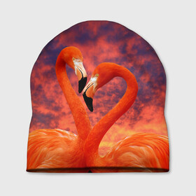 Шапка 3D с принтом Flamingo Love в Екатеринбурге, 100% полиэстер | универсальный размер, печать по всей поверхности изделия | 14 февраля | 8 марта | валентинов день | верность | влюбленность | влюбленные | вместе | вместе навсегда | девушке | женат | женский день | женский праздник | закат | замужем | кружка | любимая